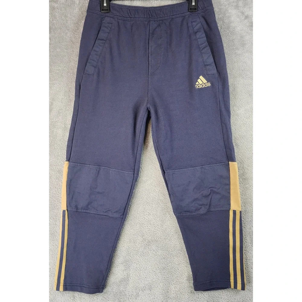 Adidas Trio Tracksuit Mens Large Jacket Medium Joggers Navy Blue Gold Set - Picture 3 of 16